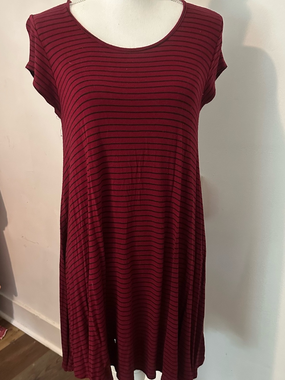 Vibe Burgundy Striped Midi Dress